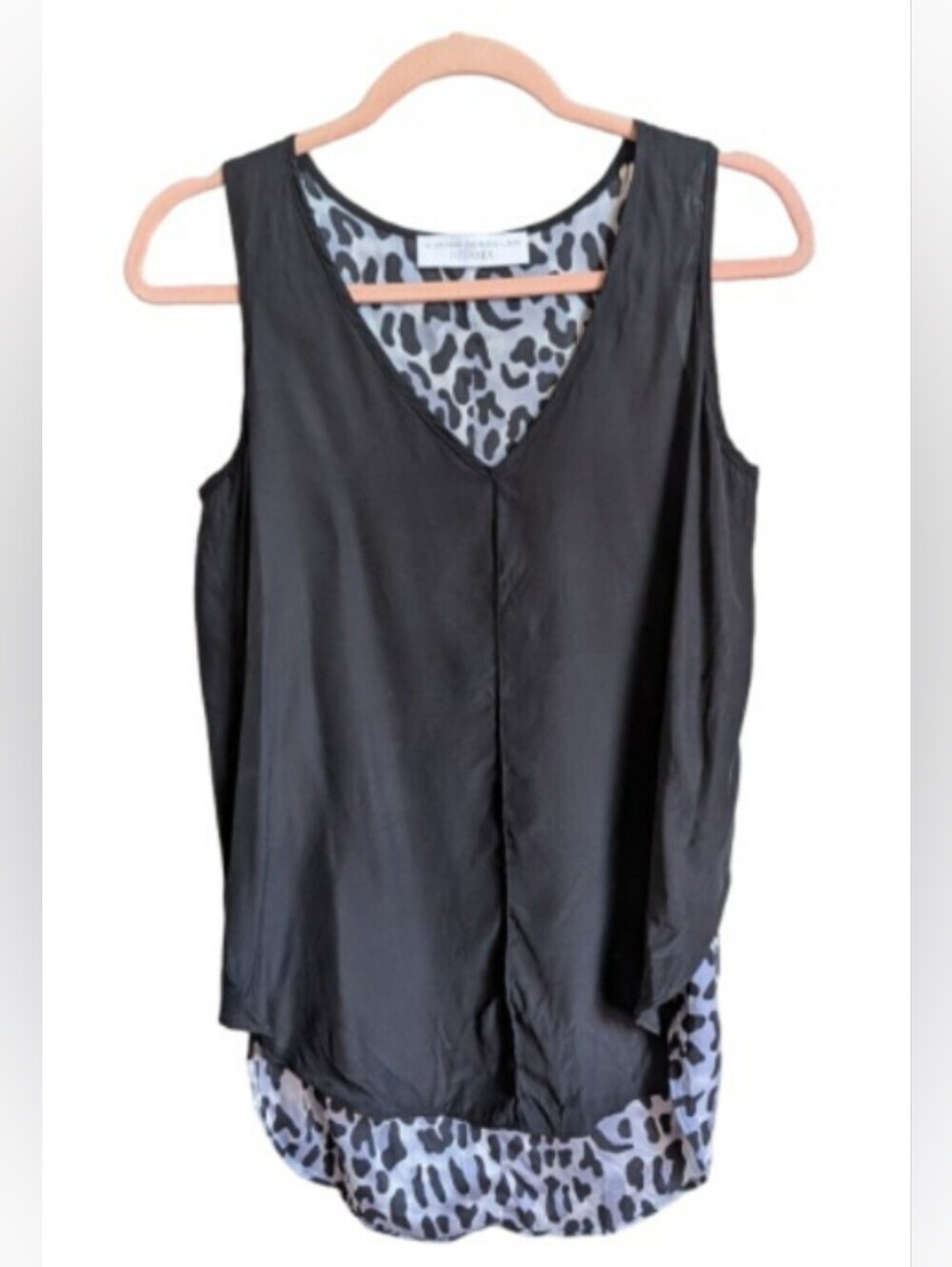INTERMIX DEREK LAM Black White Rock Animal Print Silk High-low Top Size Medium